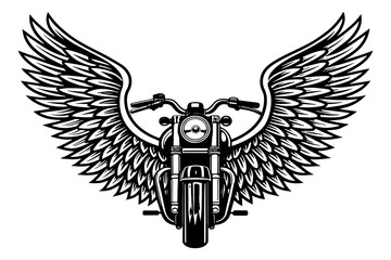 Classic Motorcycle with Wings Black Silhouette Vector