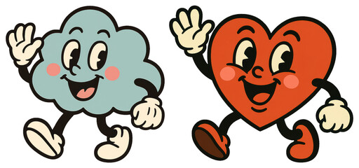 PNG Playful cartoon characters smiling, element set on transparent background