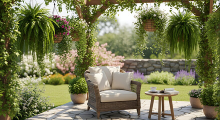 Obraz premium outdoor patio with chairs and tables