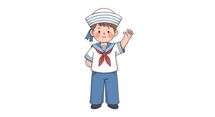 Fototapeta premium Cute Cartoon Boy Sailor Waving Hello.