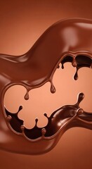 Deliciously smooth liquid chocolate splashing and swirling with rich brown tones on a warm background