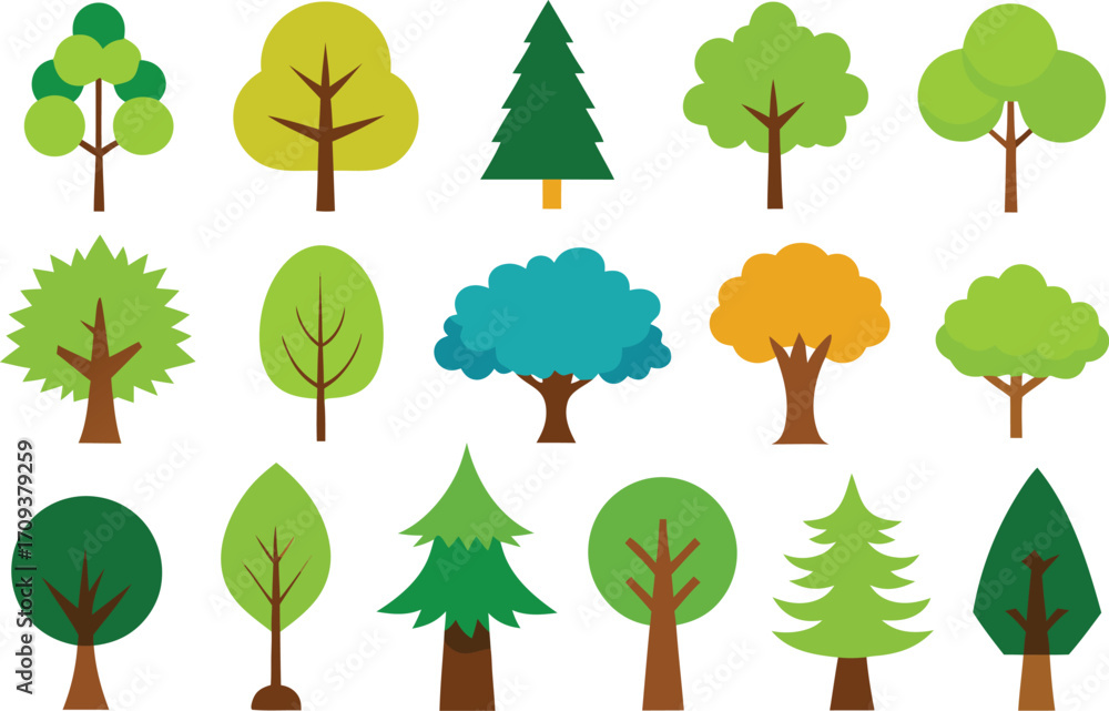 Poster diverse vector tree collection scalable illustrations for nature and seasons projects