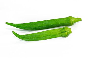 fresh okra isolated on white background, isolated on a clean white background. Perfect for use in food concepts