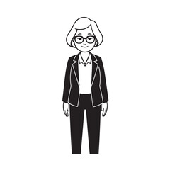 Old woman in formal clothes black and white vector illustration simple minimalist portrait design
