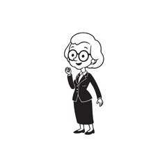 Old woman in formal clothes black and white vector illustration simple minimalist portrait design
