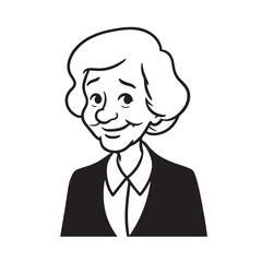 Old woman in formal clothes black and white vector illustration simple minimalist portrait design
