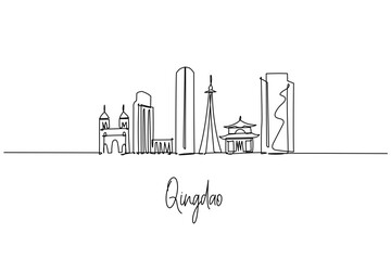 Qingdao skyline continuous line drawing design