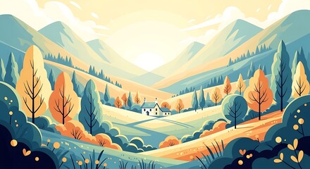 Peaceful Autumn Valley Landscape.