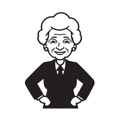 Old woman in formal clothes black and white vector illustration simple minimalist portrait design

