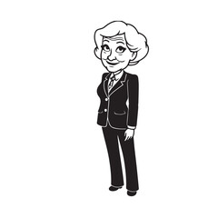Old woman in formal clothes black and white vector illustration simple minimalist portrait design
