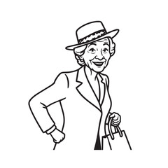 Old woman in formal clothes black and white vector illustration simple minimalist portrait design
