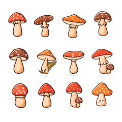 set of collection cute cartoon character mushroom autumn vector elements