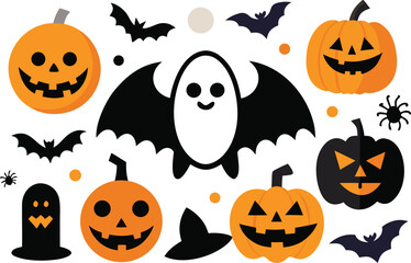 Spooky halloween collection vector graphics scalable pumpkins ghosts bats icons