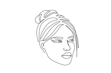 Beautyful lady face in continuous one line drawing. Single line art illustration of woman face.