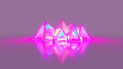 Pink Crystal Pyramids Neon Glow Reflection