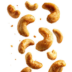 Cashews falling from above food isolated on transparent background