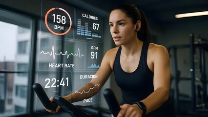 Fitness Enthusiast Using AR Interface to Track Exercise Stats on Treadmill