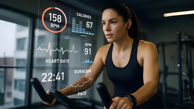 Fitness Enthusiast Using AR Interface to Track Exercise Stats on Treadmill