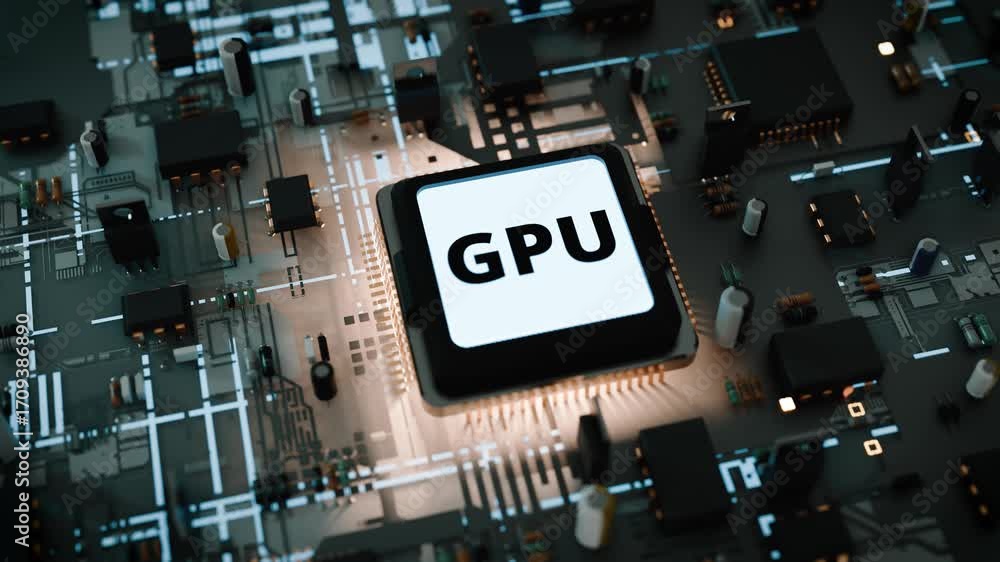 Poster gpu powering ai and data processing. 3d rendering
