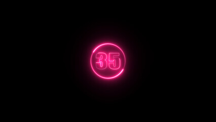 Abstract glowing neon text 35 number illustration background 8K resolution.