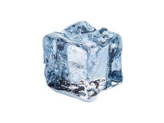 Translucent frozen water block with irregular edges and internal bubbles cube clear