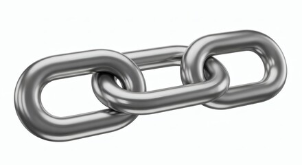 Obraz premium Gleaming 3D rendered metallic chain links, symbolizing robust connection, security, and unbreakable unity, depicted against a clean white background for conceptual designs