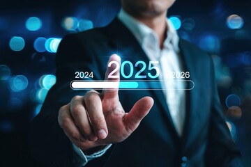 businessman pressing virtual button