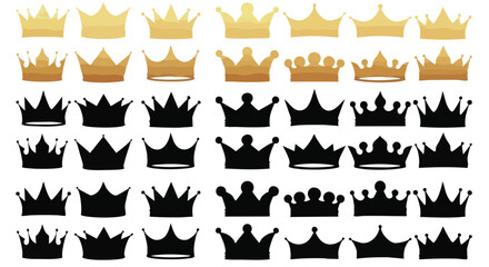 Collection of various gold and black crown silhouettes, different styles.