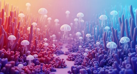 Colorful Underwater Jellyfish Coral Reef.