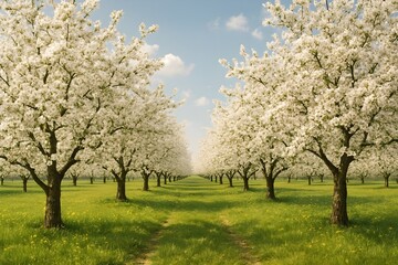 Orchard trees blooming in spring season