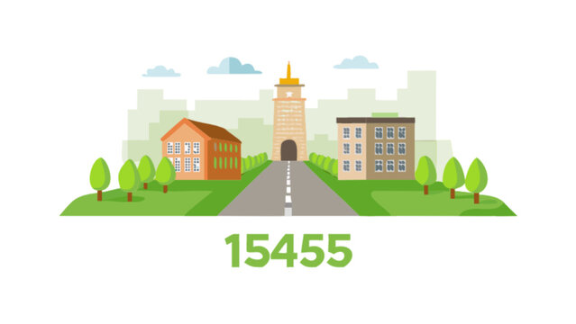 Real estate in 15455 with houses buildings and property in a town or city illustration