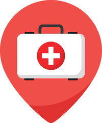 Obraz premium First aid kit location pin medical emergency assistance icon vector vector