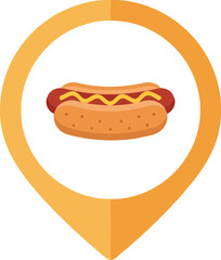 Delicious hot dog location pin graphic icon food delivery service concept vector
