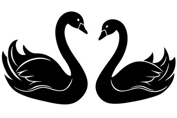 Swan swimming silhouette illustration  isolated on white background