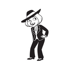 Old woman in formal clothes black and white vector illustration simple minimalist portrait design
