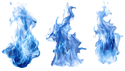 Three vibrant, isolated blue flames