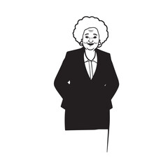 Old woman in formal clothes black and white vector illustration simple minimalist portrait design
