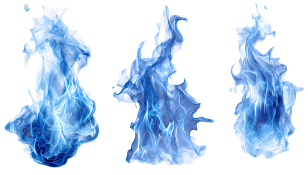 Three vibrant, isolated blue flames
