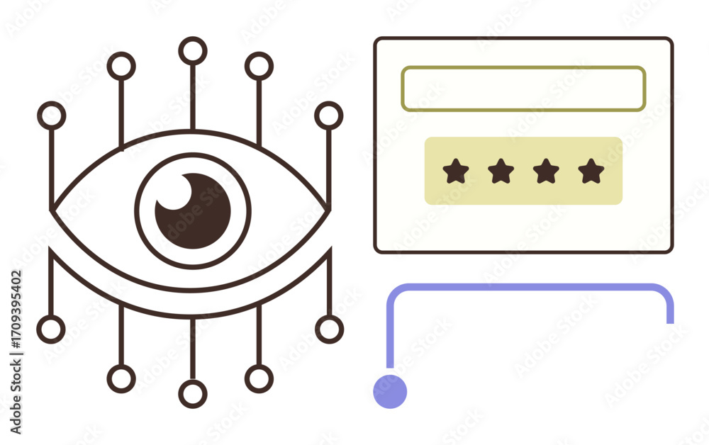 Aufkleber eye with networked lines and password input box with stars symbolizing digital security, biometric s