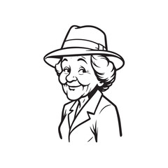 Old woman in formal clothes black and white vector illustration simple minimalist portrait design
