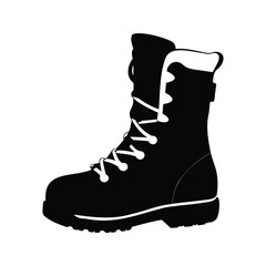Stylish and Sturdy Black Leather Military Boot Silhouette on White Background, snowboard boots silhouette vector illustration