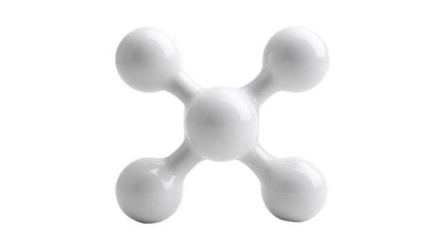 Abstract white 3D molecule model with four connected nodes

