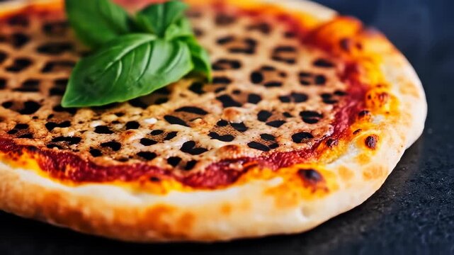 Close-up of pizza with leopard print design