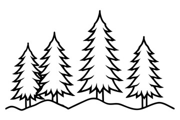 Obraz premium line art Snow covered pine trees silhouette vector isolated on white background