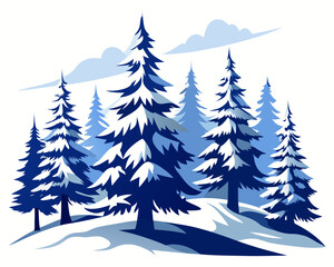 Obraz premium Snow covered pine trees silhouette vector 