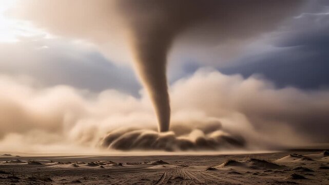 Dramatic Dust Devil Tornado in Desert Landscape.