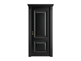 Ornate black wooden interior door with brass hardware and fluted trim image