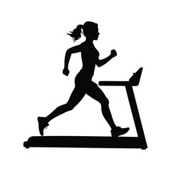 Silhouette of a woman running on a treadmill for fitness and health, woman running on treadmill silhouette vector illustration