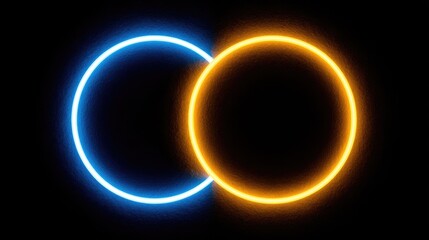 Two overlapping glowing circles, blue and orange, on black background