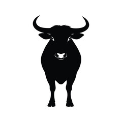 Elegant Black Silhouette of a Wildebeest Standing Tall on White Background, bull silhouette vector illustration